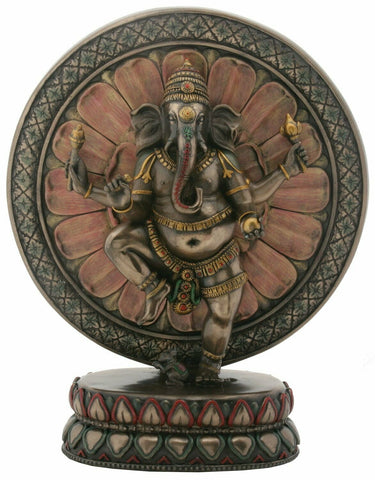 9 Inch Cold Cast Resin Hindu Deity Ganesha with Lotus Statue
