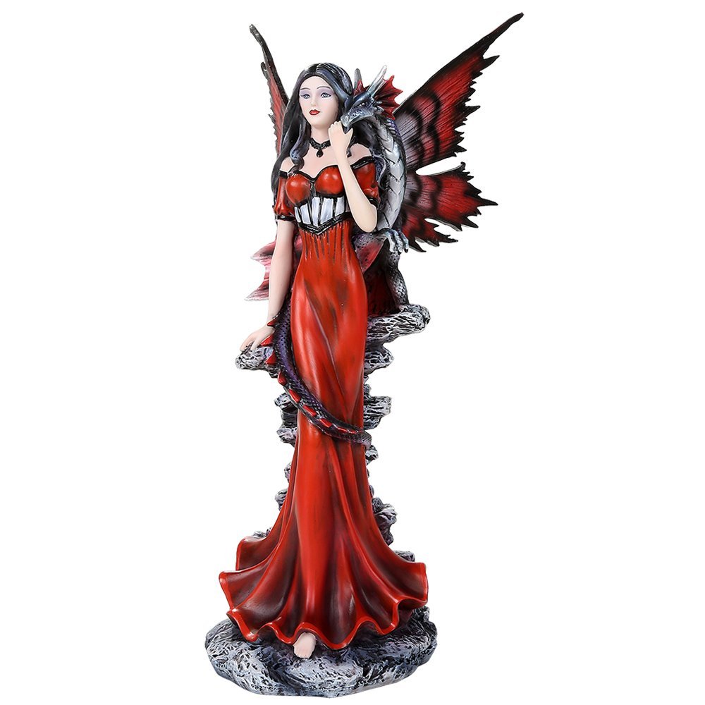 Pacific Giftware Auspicious Red Dragon Fairy With Fantasy Dragon Collectible Figurine 12.25 Inch Tall