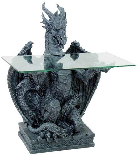 Pacific Giftware Dragon Sculptural Accent Entryway Table Greystone Finish Glass Top 33.5 Inches Tall