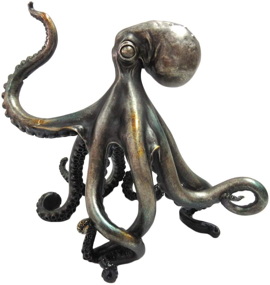 Pacific Giftware Large Rustic Octopus Decorative Statue Collectible Figurine Antique Bronze Silver Finish 10.25 Inch Tall