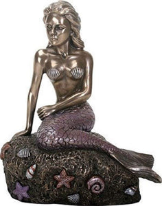 YTC Summit International The Enchanted Mermaid Sitting on Rock Bronze Look Statue Figurine Sculpture New