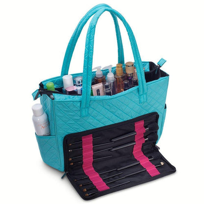 KIOTA Beauty Bag - Ideal for Bottles - Makeup Brush Storage Pocket and Outer Pockets - Quilted Finish Shoulder Bag Cosmetic Organizer
