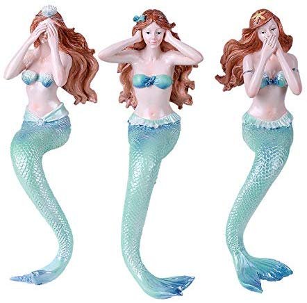Under The Sea Ocean Hear See Speak no Evil Mermaids Resin Figurine Shelf Sitters