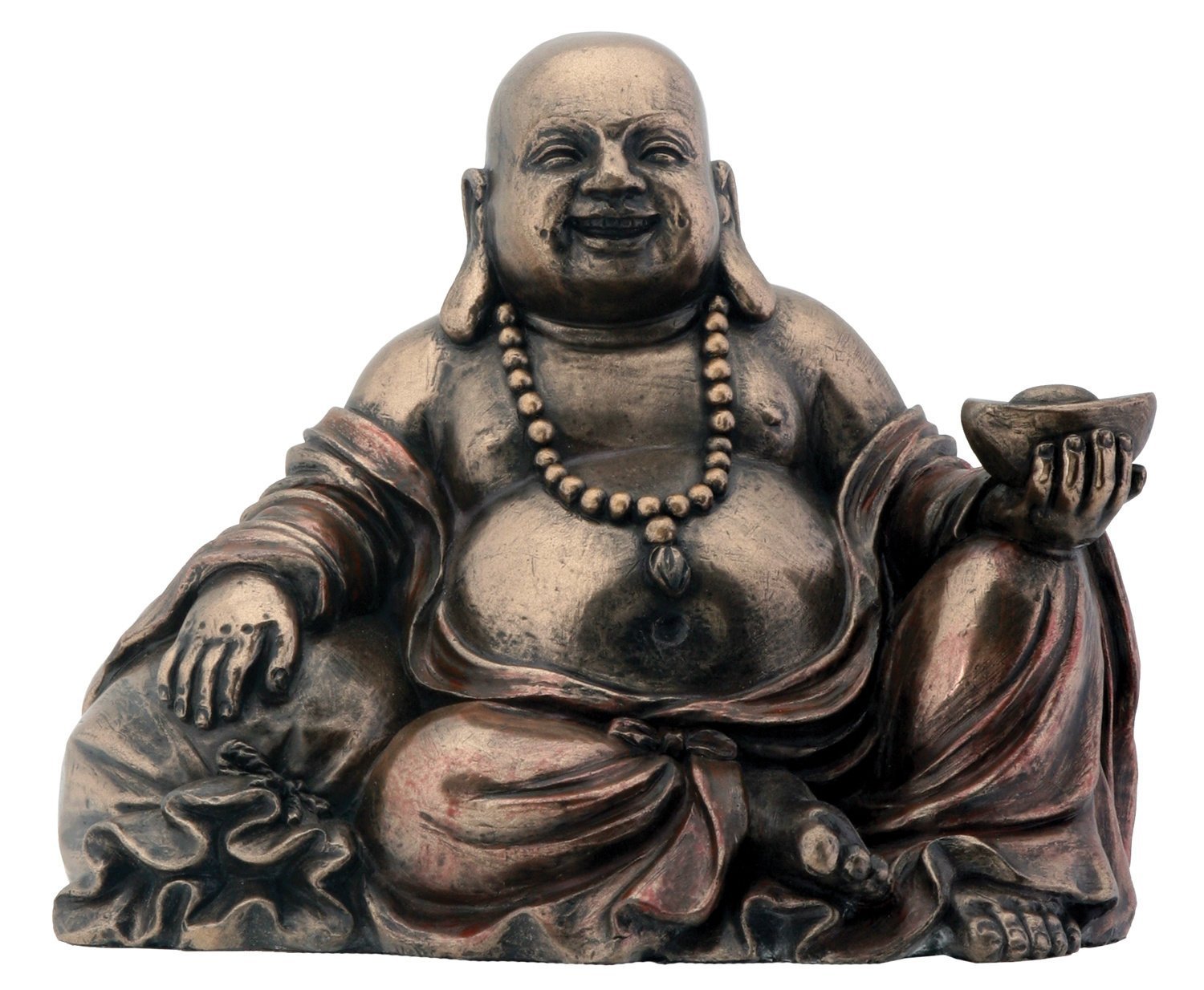 Bronze Happy Buddha Holding Gold Nugget Buddhism Statue