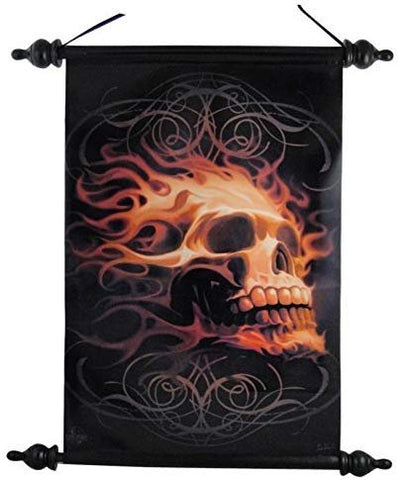 12 Inch Flaming Skeleton Skull Mystical Hanging Wall Art Scroll