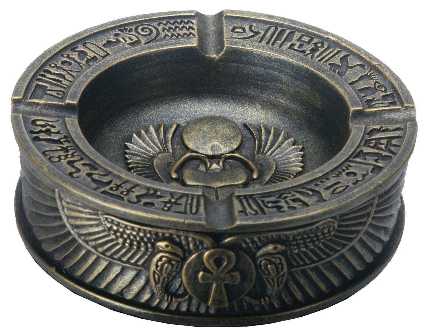 YTC 4 Inch Cold Cast Bronze Colored Ashtray with Egyptian Horus Engravings