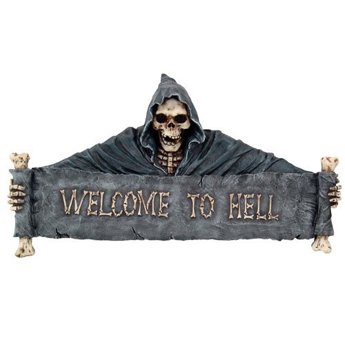 Pacific Giftware Gothic Skeleton Grim Reaper Welcome to Hell Wall Decorative Plaque 18L Inches