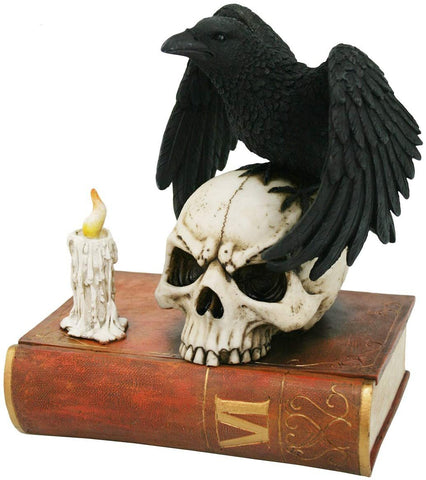 Pacific Giftware Gothic Raven Perched on Skull Poe Raven Spirit Guide Decorative Box Halloween Decor Secret Stash Box 7.5 Inch L Home Decor Gift