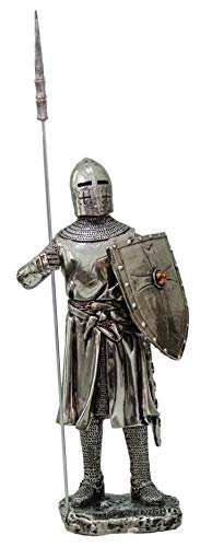 Crusader Knight Statue Silver Finishing Cold Cast Resin Statue 7" (8872)
