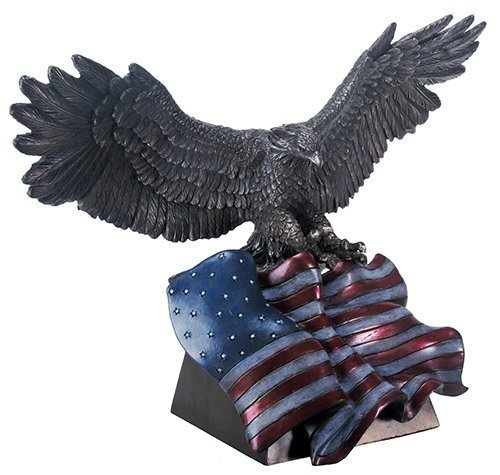 Antique Bronze Finish American Eagle with Flag Patriotic Statue