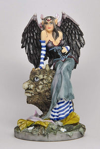Gothic Feather Winged Fairy Sitting in Goblin Tree Statue Figurine