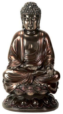 YTC 10 Inch Cold Cast Bronze Colored Resin Buddha on Lotus Statue