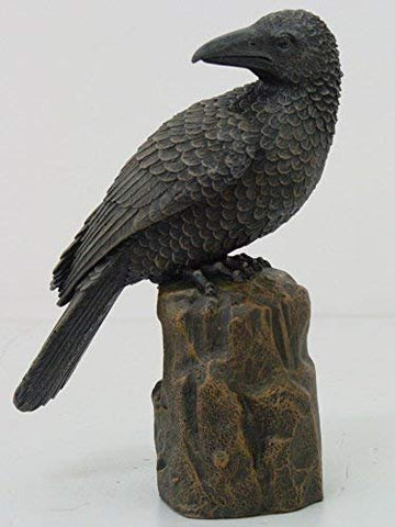 PTC 8 Inch Dark Raven on Large Rock Platform Resin Statue Figurine