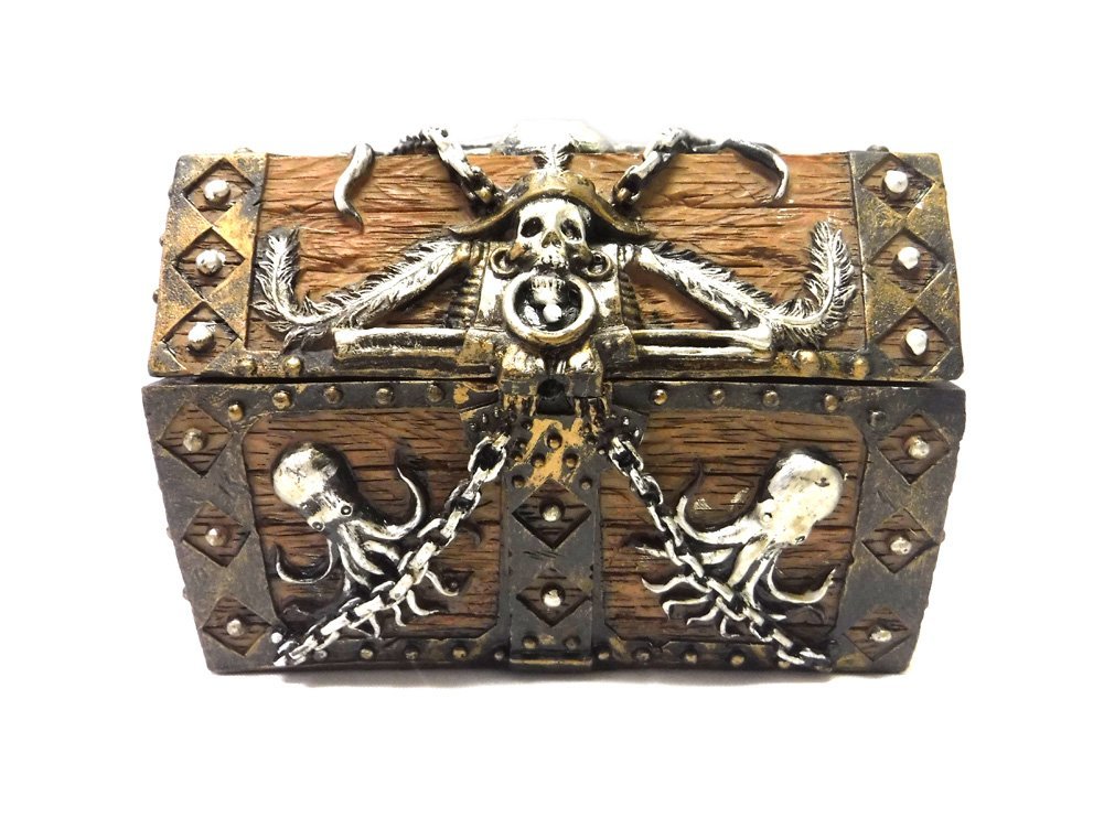 PTC 5.5 Inch Skull and Chain Pirate's Chest Jewelry/Trinket Box Figurine