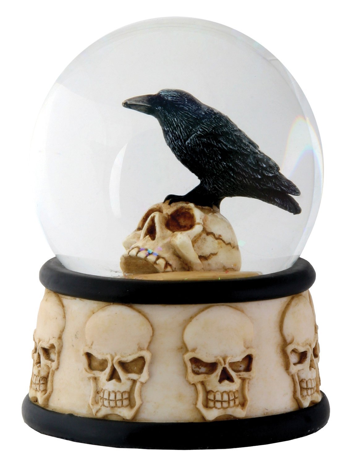 YTC 3.5 Inch Cold Cast Resin Raven on Skull Water Snow Globe Skull Theme