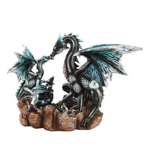 10.5 Inch Black and Blue Dragon Family Mystical Statue Figurine