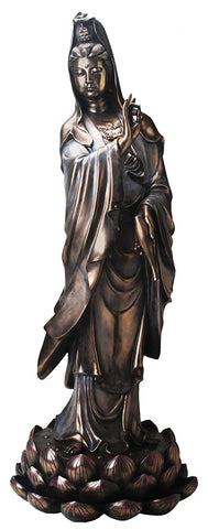 SS-Y-7911 3-Feet Bronze Kuan Yin on Lotus Buddhism Statue Decoration