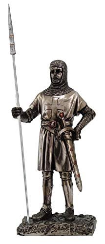 Crusader Knight Statue Silver Finishing Cold Cast Resin Statue 7" (8715)