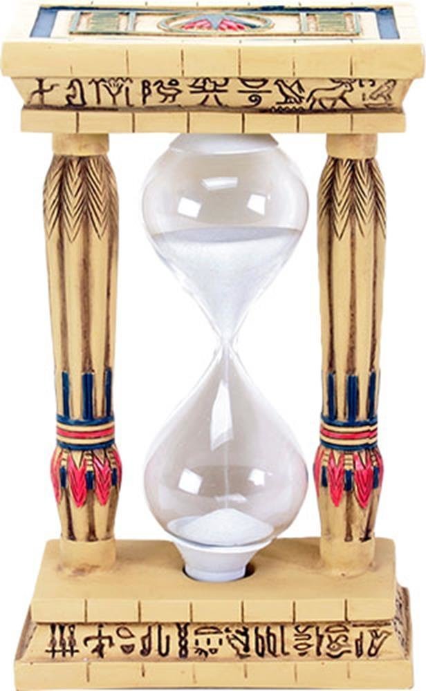 6.5 Inch Tan Colored Egyptian Pillar Hour Glass with White Sandtimer