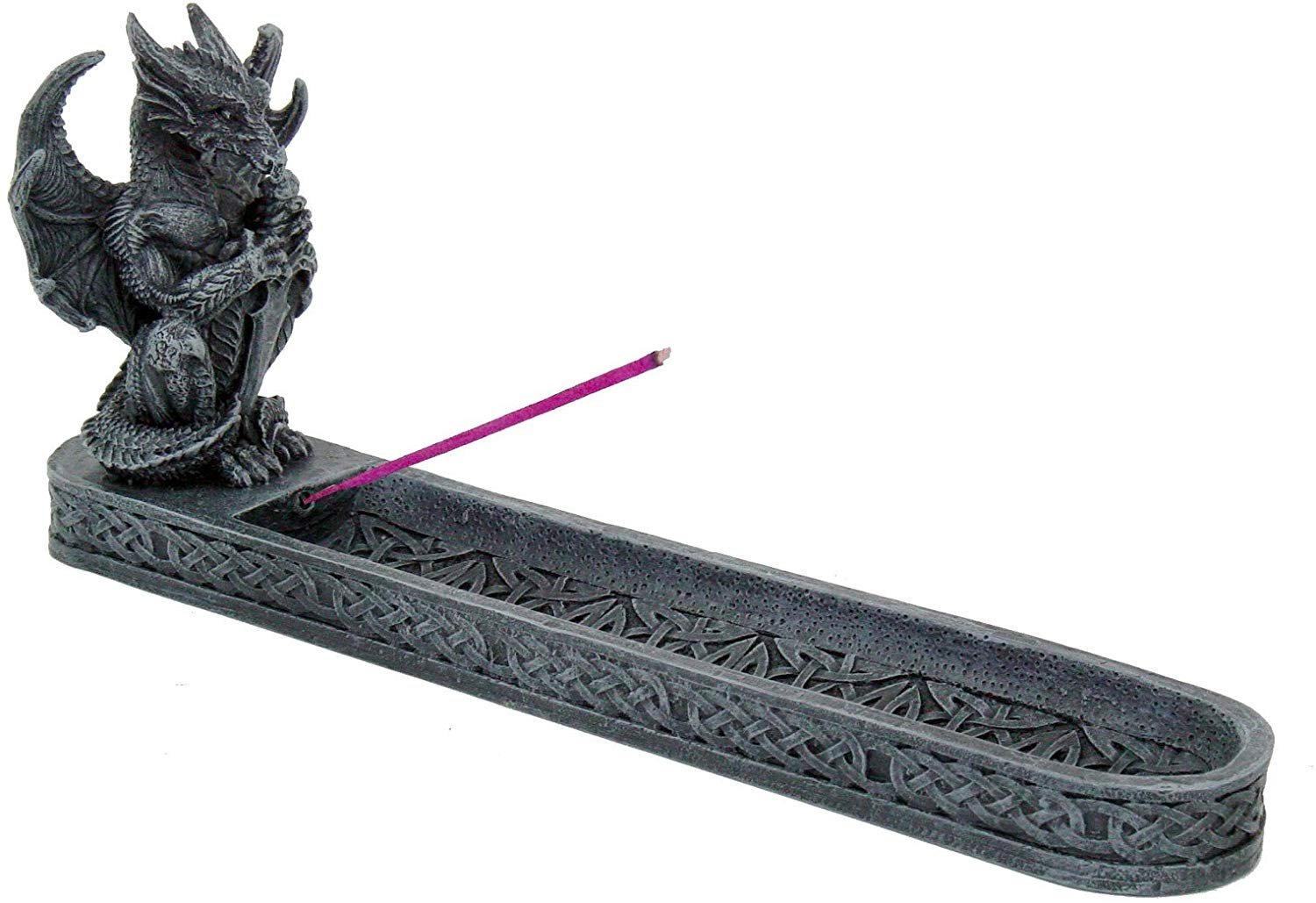 10 Inch Dragon Gargoyle and Sword Resin Incense Burner Statue Figurine