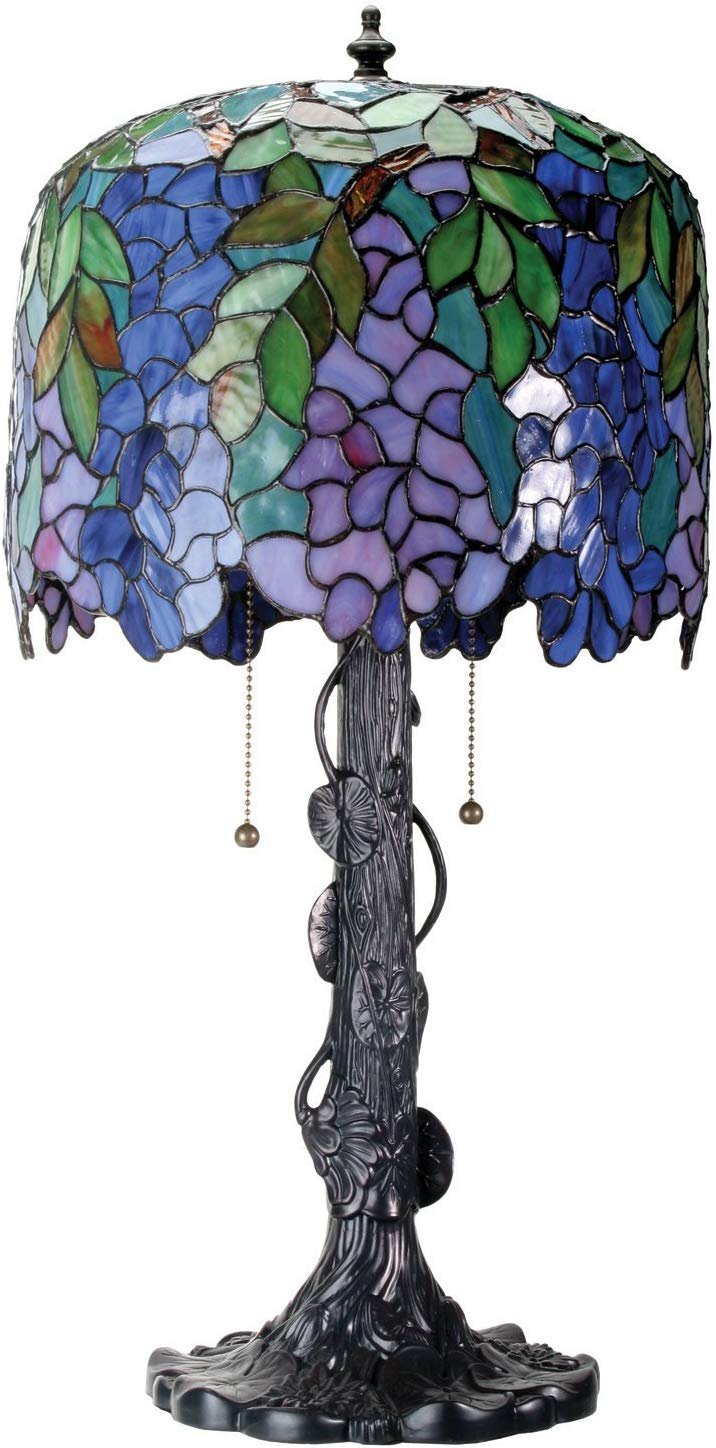 25 Inch Stained Glass Pattern Shade Wisteria Lamp with Black Base