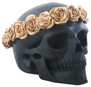 3 Inch Black Skull Head with Copper Colored Flower Headband