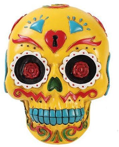 Yellow Day of The Dead Skull Plaque Made of Polyresin