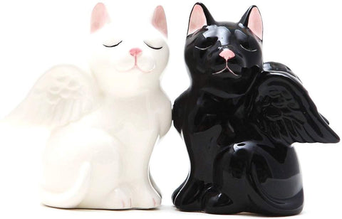 3.5 Inch Black and White Angelic Cats Salt and Pepper Shakers Set