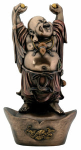 Bronze Laughing Buddha On Nugget Buddhism Statue Display