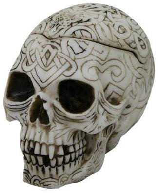 PTC 4.5 Inch Celtic Pattern Imprint Skull Container with Lid Figurine