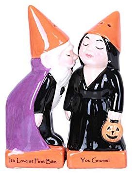 Hugging Halloween Gnomes Magnetic Ceramic Salt and Pepper Shakers Set