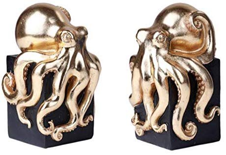 Pacific Giftware Golden Octopus Resin Figurine Bookend Set