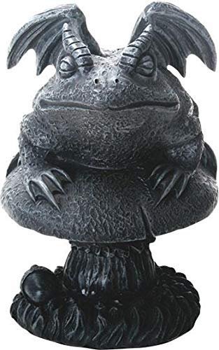 SUMMIT COLLECTION Horned Toad Gargoyle with Wings on Top of Mushroom, Concrete Colored, 5 Inches