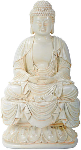 YTC 7.25 Inch Cream Toned Cold Cast Resin Buddha Statue, Small