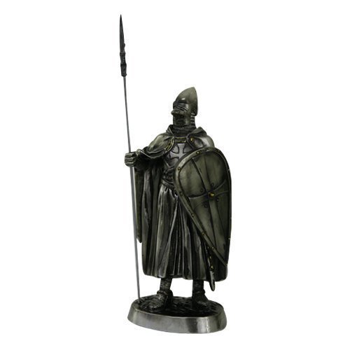 7 Inch Armored Crusader Knight with Spear and Shield Statue Figurine