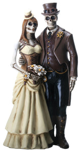 YTC 8 Inch Steampunk Skeleton Wedding Couple Statue Figurine, Brown