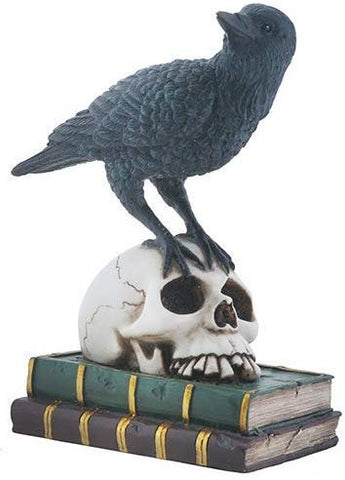 YTC Quoth The Black Raven on Skeleton Skull and Books Decorative Statue