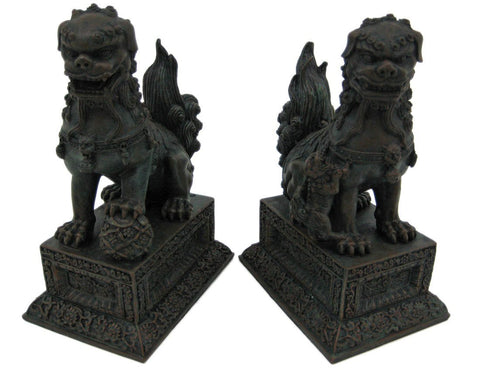 Chinese Guardian Lions Foo Dogs Bronzed Finish Statue Bookends