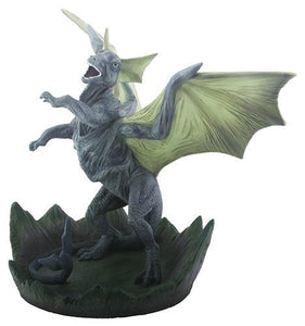 Grey and Green Leaping Medieval Dragon Decorative Figurine Statue