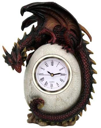 Red Dragon On Egg Clock Collectible Figurine
