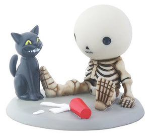 Little Skeleton Boy Lucky with Spilled Milk and Cat Décor Figurine