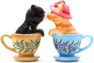 Pacific Giftware Kissing Kittens Cats in Tea Cup Magnetic Salt and Pepper Shaker Set