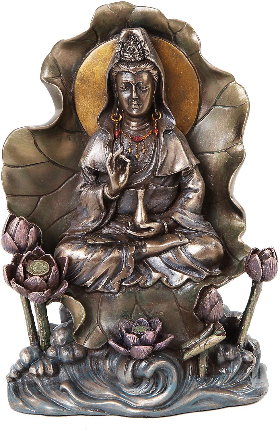 6.75 Inch Lotus Kuan Yin Indian Hindu Goddess Resin Statue Figurine