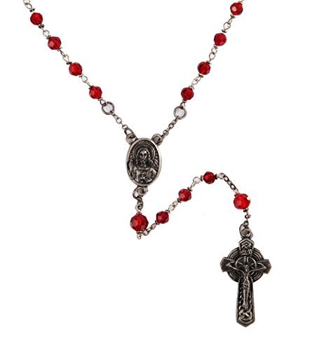 Sacred Heart of Jesus Red Glass Bead Rosary Sacrado Corazon de Jesus Rosario