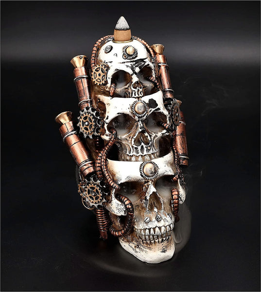 Steampunk Skulls Backflow Incense Burner Resin Figurine