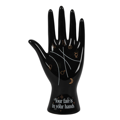 Palmistry Symbols Fortune Telling Statue Ceramic Hand Figurine (Black)