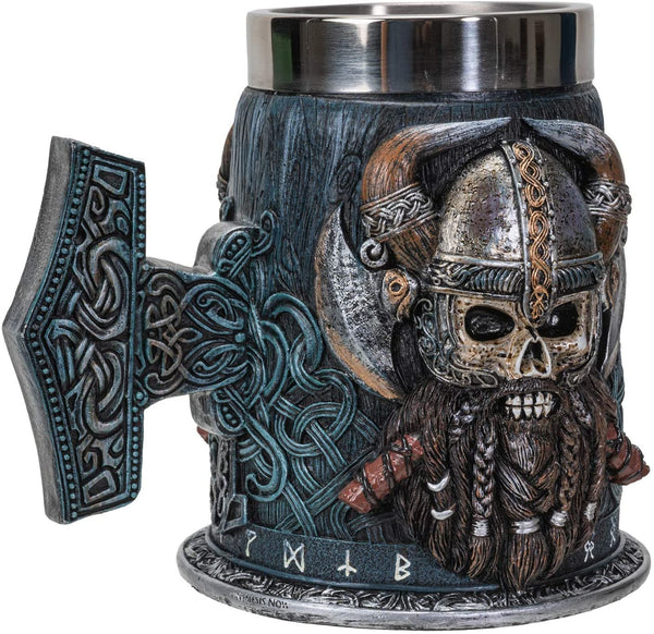 Summit Collection Danegeld Viking Horned Warrior With Battle Helmet Beer Stein Tankard Mug with Removable Stainless Steel Insert 20 fl oz