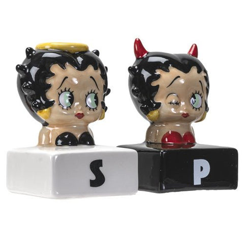 Botega Exclusive Betty Boop Angel Devil Ceramic Salt and Pepper Shaker Set American Classic Novelty Collectible 3.5” Tall