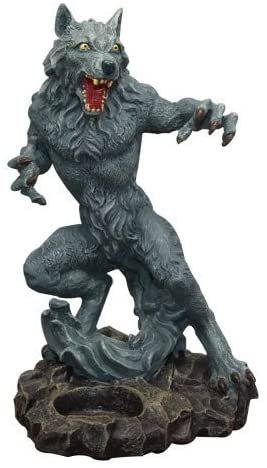 PTC 8 Inch Standing Werewolf Statue Figurine Candle Holder, Gray Color