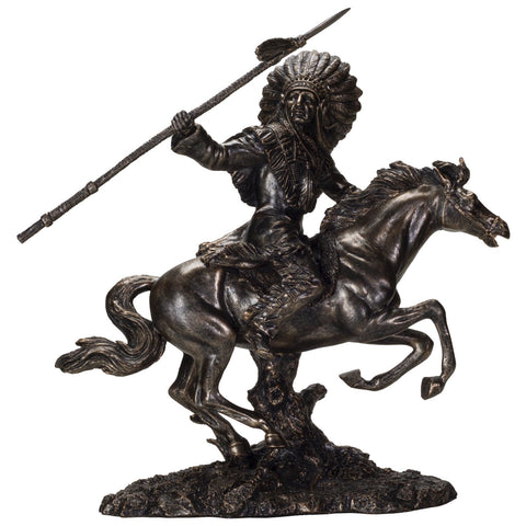 Pacific Giftware American Indian Warrior Riding Horse with Spear 13 inches Tall